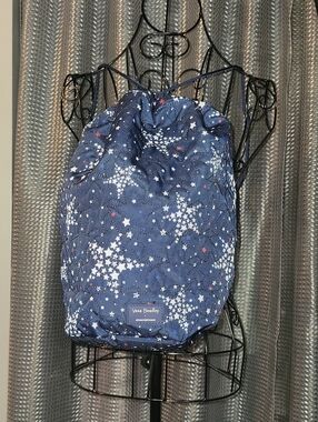 Vera Bradley Navy Star Quilted Drawstring Bag with Plastic Liner